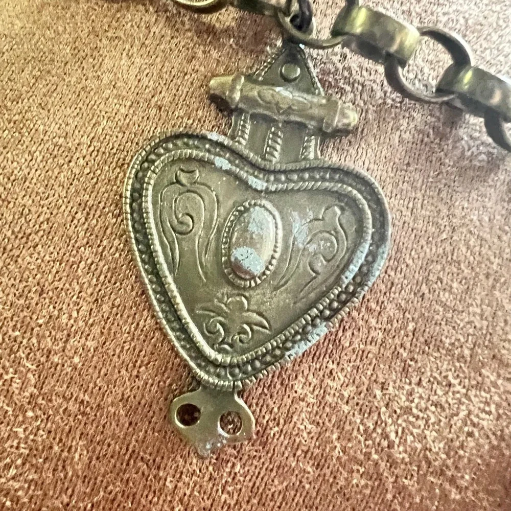 Studio In New York Brass Charm Chain Belt Made in Italy 40 Inch Whimsical Goth